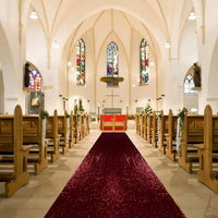 Tapis d'allée de mariage à paillettes, couleur rouge bordeaux