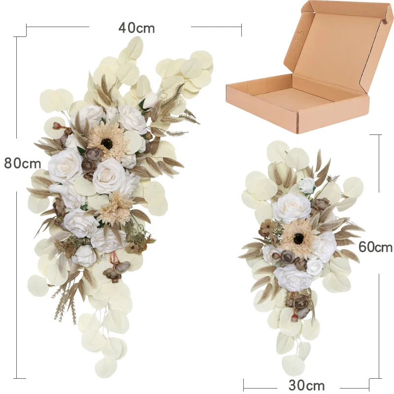 Compositions Florales et Voilages Bohèmes pour Arche de Mariage, 24 Articles à la Pièce