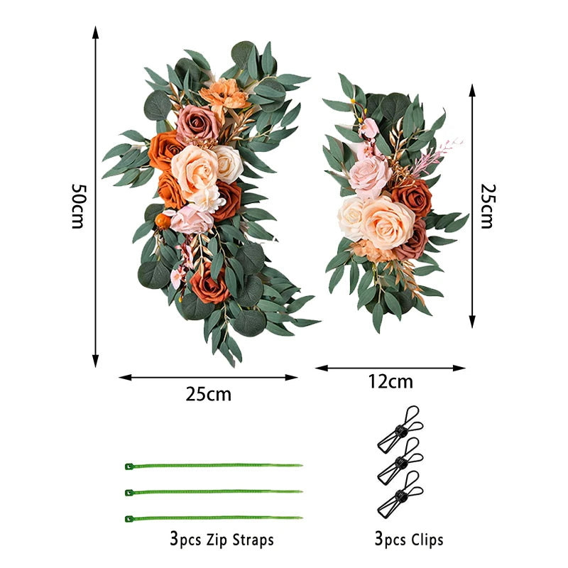 Duo de Compositions Florales pour Arche de Mariage, Terracotta, terracotta et orange (50 × 25 cm et 25 × 12 cm)