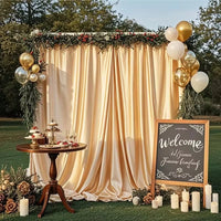 Toile de Fond Mariage en Satin, Poche à Tringle, coloris champagne