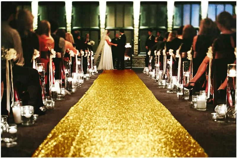 Tapis d'allée de mariage à paillettes, couleur doré