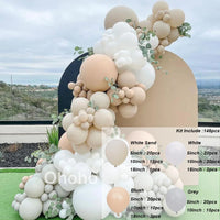 Kit Arche de Ballons Blanc Sable et Beige, blanc sable, blanc, rose poudré et gris, 146 pièces