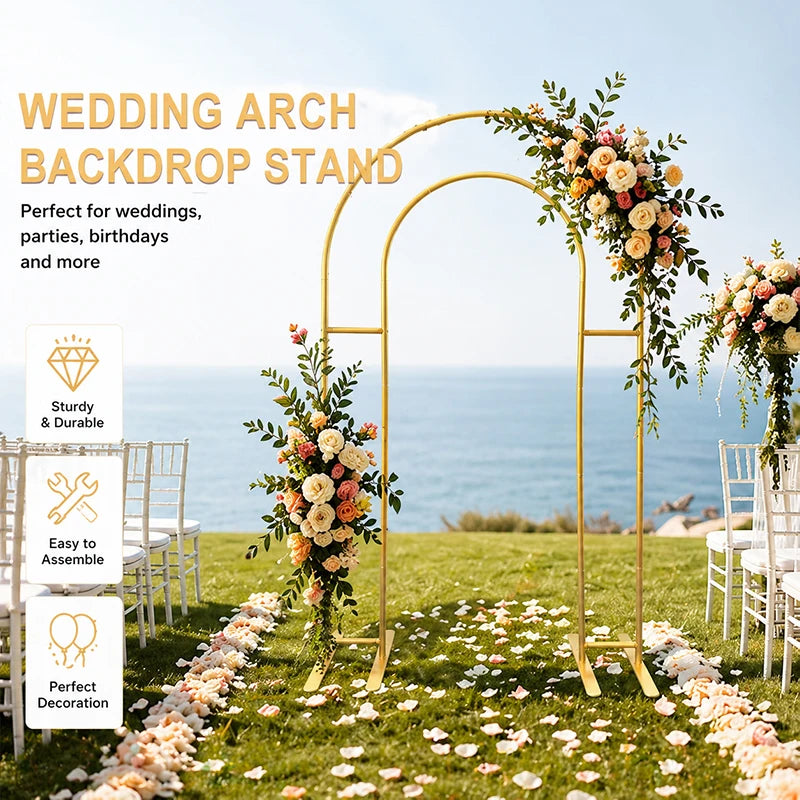 Arche de Mariage Double Arc Dorée en Aluminium, 116 x 214 cm, vue complémentaire 4