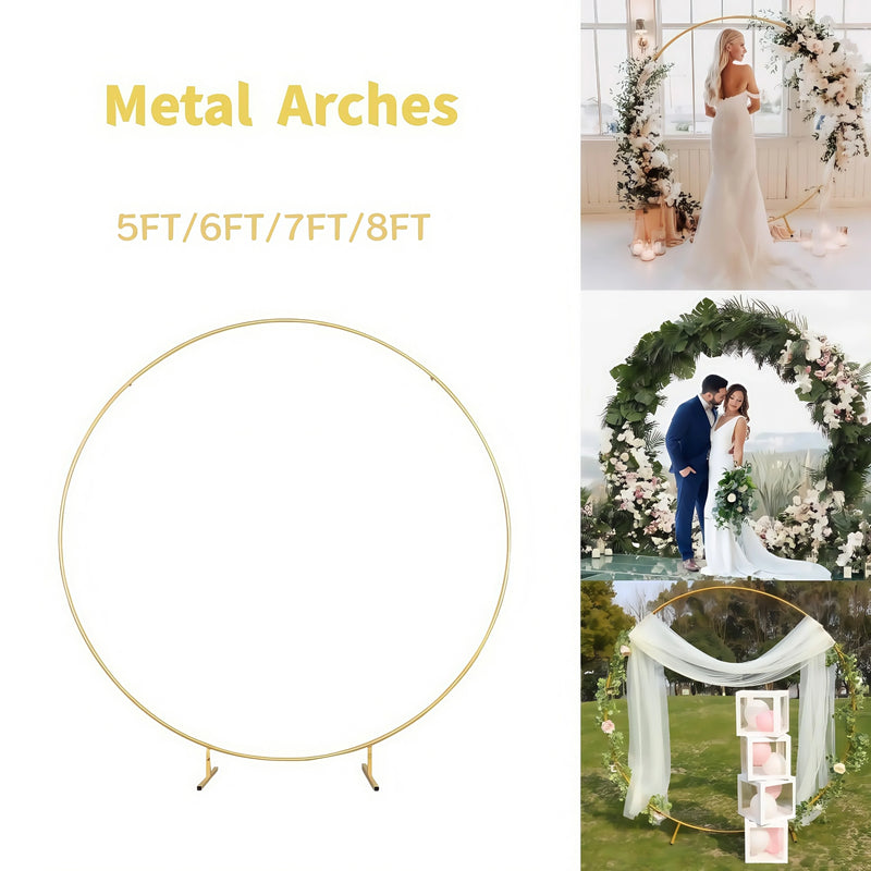 Arche de Mariage Ronde Dorée Démontable en Métal, 150 à 250 cm