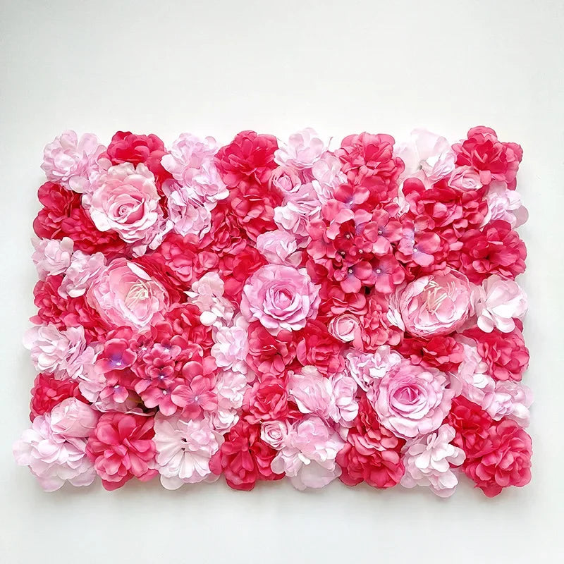 Mur de Fleurs Artificielles, coloris rouge framboise et rose pâle