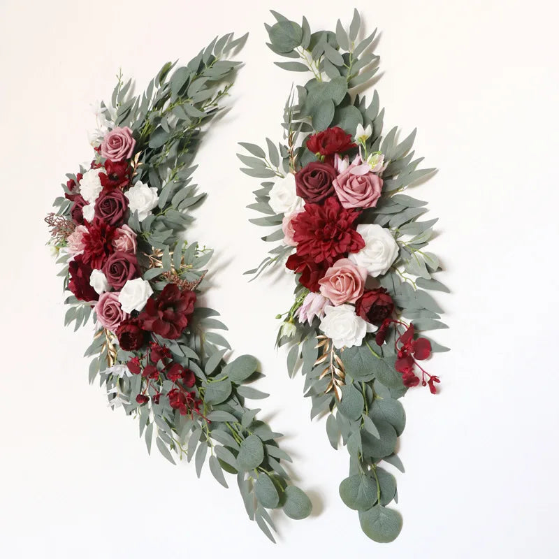 Compositions florales et voilages rustiques pour arche de mariage, pour un coin photo