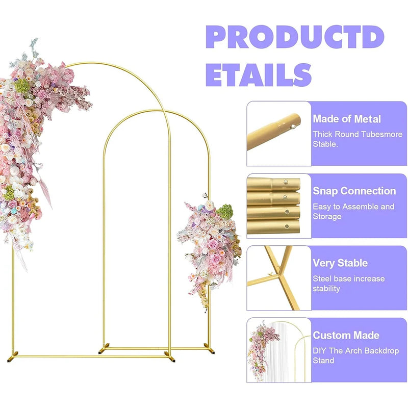 Arche de Mariage Dorée à Emboîtement, 5 Tailles de 120 à 220 cm
