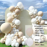 Kit Arche de Ballons Blanc Sable et Beige, blanc sable et blanc, 131 pièces