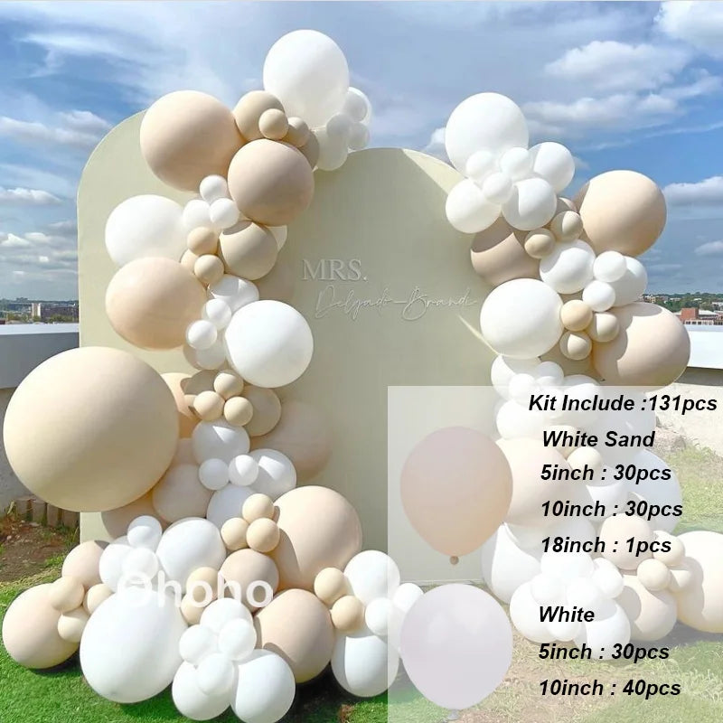 Kit Arche de Ballons Blanc Sable et Beige, blanc sable et blanc, 131 pièces