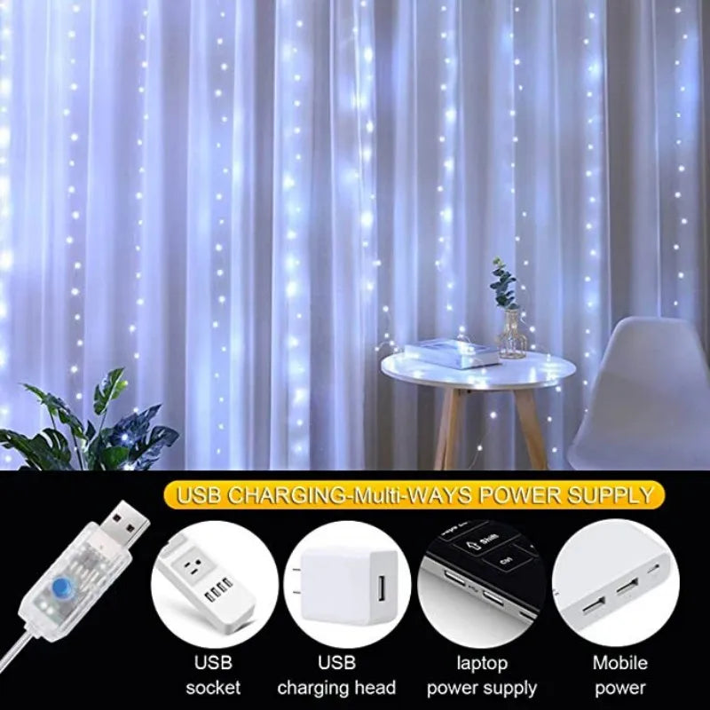 Rideau Lumineux LED Fil de Cuivre Argenté USB, vue complémentaire 6