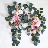 Fleurs et Voilages pour Arche de Mariage, paire de compositions, vieux rose et mauve