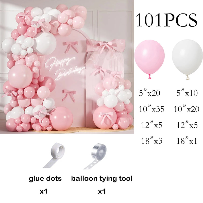 Kit Arche de Ballons Rose Pastel et Blanc, rose pastel et blanc, 101 pièces