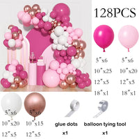 Kit Arche de Ballons Rose Pastel et Blanc, fuchsia, rose, blanc et or rose, 128 pièces