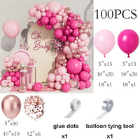 Kit Arche de Ballons Rose Pastel et Blanc, rose, fuchsia, bronze rosé et confettis, 100 pièces