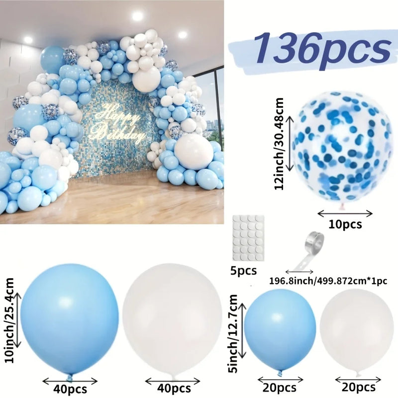 Kit arche de ballons bleu clair et blanc avec confettis, pour décorer une arche, une table ou une entrée