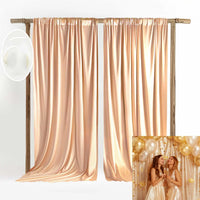 Toile de Fond Mariage en Satin, Poche à Tringle, coloris rose champagne