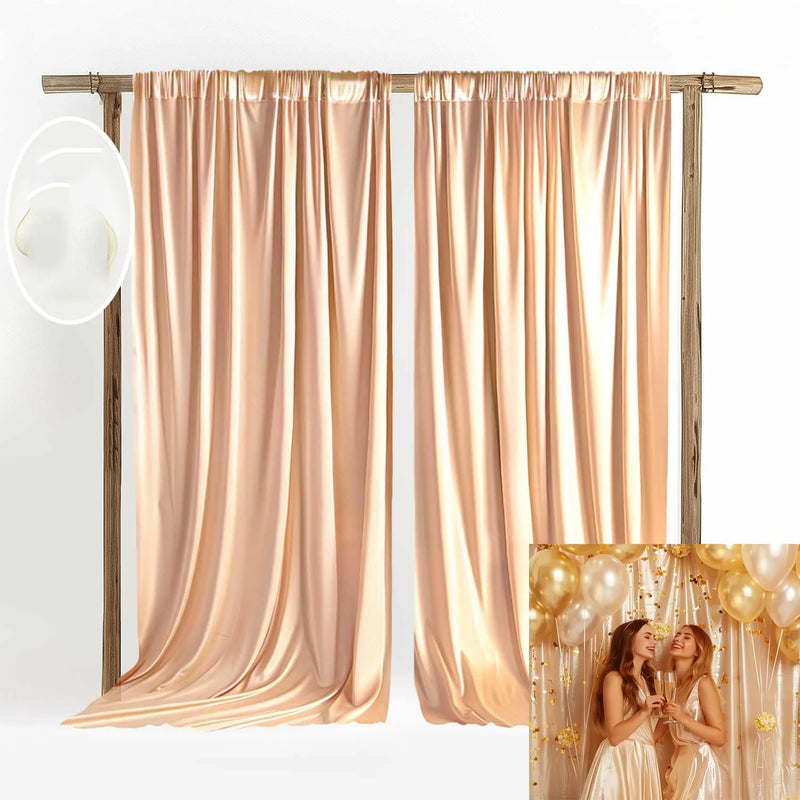 Toile de Fond Mariage en Satin, Poche à Tringle, coloris rose champagne