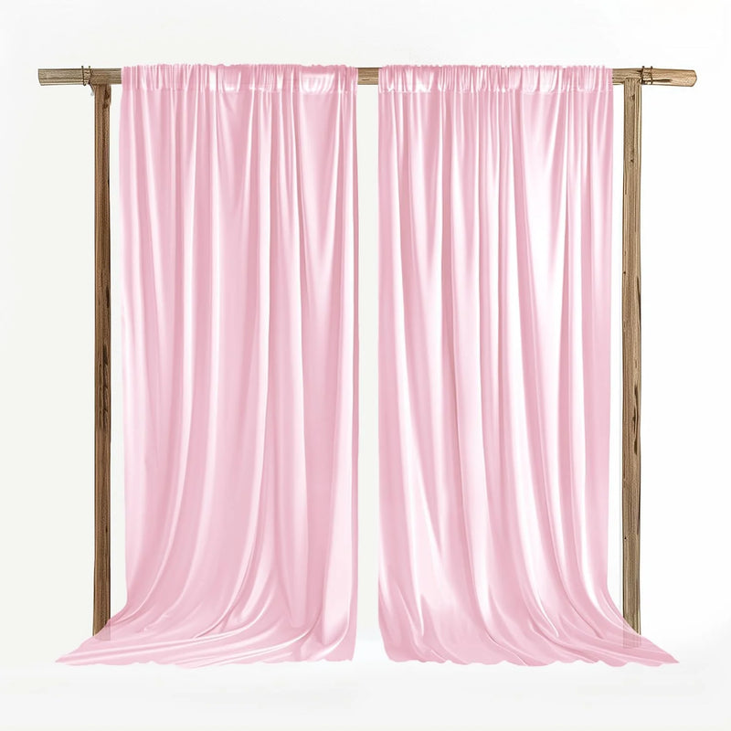 Toile de Fond Mariage en Satin, Poche à Tringle, coloris rose pâle