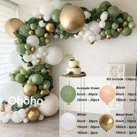 Kit Arche de Ballons Vert Sauge et Sable, vert avocat, rose poudré, blanc et or métallisé, 156 pièces