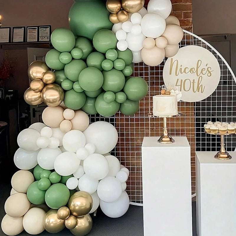 Kit Arche de Ballons Vert Sauge, Blanc et Or, 102 Pièces, vue complémentaire 3