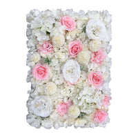 Mur de Fleurs Artificielles, Panneau de Roses 3D 60 × 40 cm, coloris blanc et rose