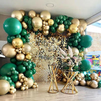 Kit Arche de Ballons Vert Foncé et Or Métallisé, 136 Pièces, vue d'ensemble