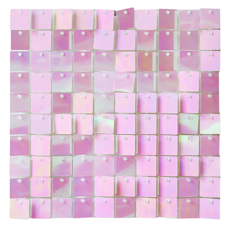 Fond de Mariage en Panneaux de Sequins Carrés, coloris rose irisé